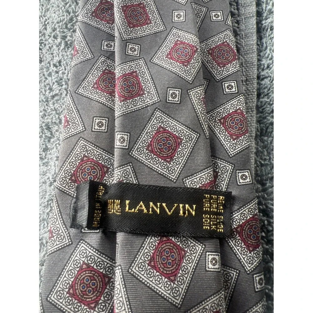 Lanvin Silk‎ Tie Geometric Pattern Gray Red Men's Necktie